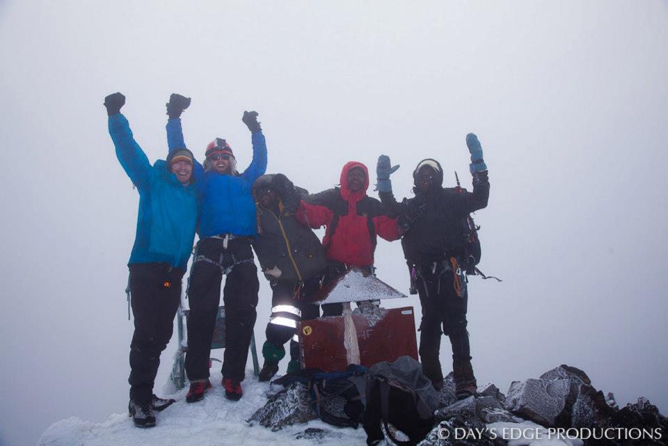 On the summit of Margherita Peak on Mt. Stanley (5,109m, or 16,763ft) – the highest point in Uganda and the third highest peak in Africa. From left to right - Nate, Neil, Lazoro, Nason and KG.